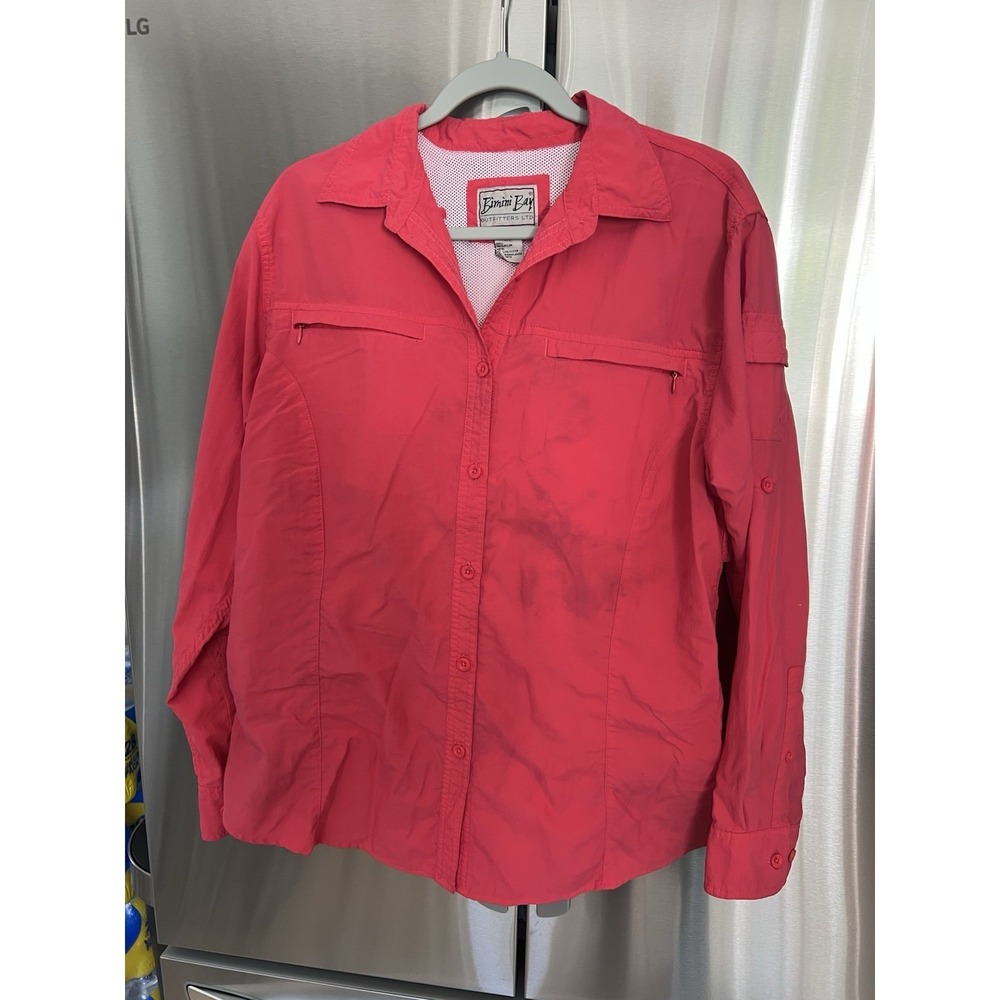 Bimini Bay Women's Fishing Shirt L Pink Long Sleeve Vented Nylon Outdoor